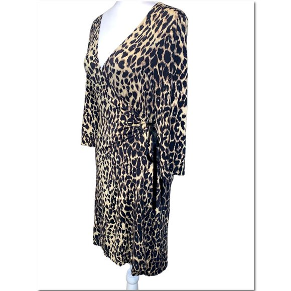 Express Long Sleeve Leopard Print Wrap Dress Size Small Vintage EUC - Picture 3 of 8